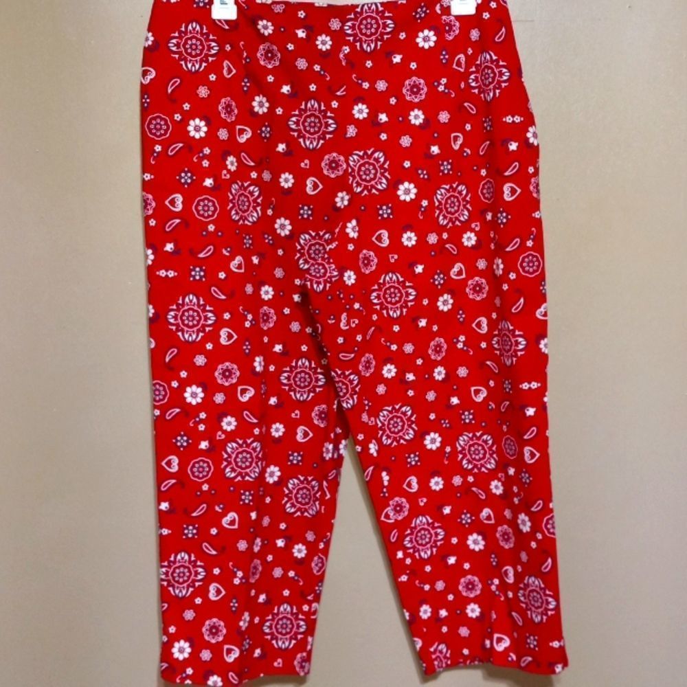 Vintage 80s cotton spandex art deco cropped pants, sz XL 16